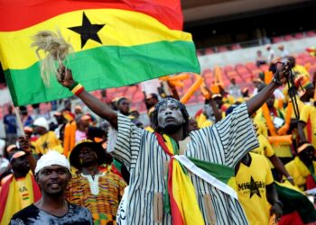 A Ghanian supporter cheers on January 20, 2013 before the start of a 2013 Africa Cup of Nations football match between Ghana and the Democratic Republic of Congo at the Nelson Mandela Bay Stadium in Port Elizabeth. AFP PHOTO / STEPHANE DE SAKUTIN