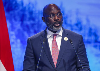 Liberia's President George Weah delivers a speech at the leaders summit of the COP27 climate conference at the Sharm el-Sheikh International Convention Centre, in Egypt's Red Sea resort city of the same name, on November 8, 2022. (Photo by AHMAD GHARABLI / AFP) (Photo by AHMAD GHARABLI/AFP via Getty Images)